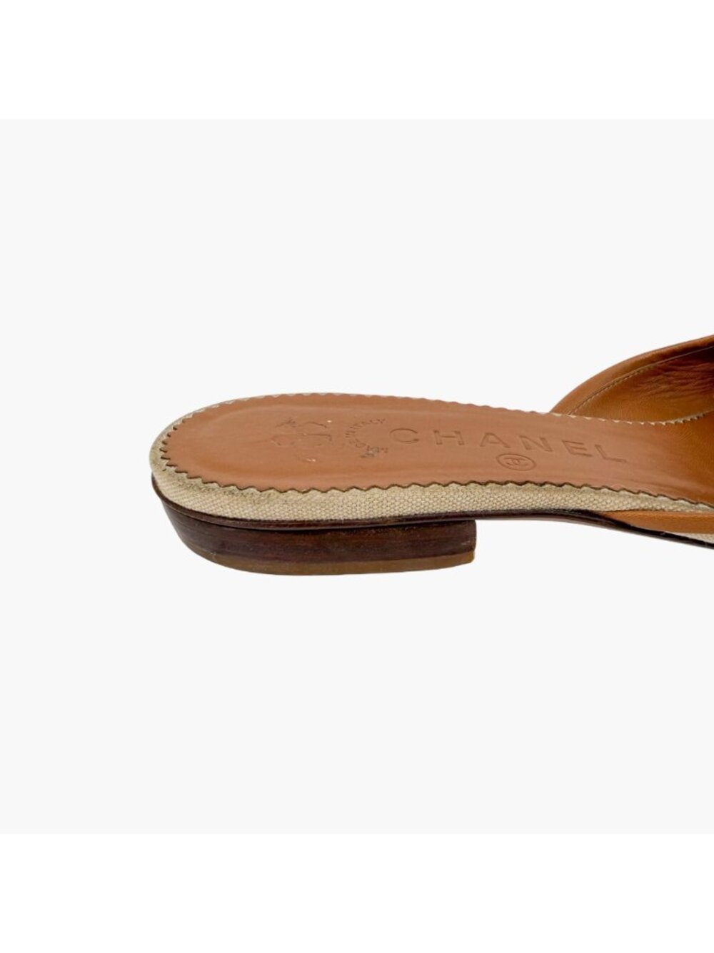 Chanel Vintage CC Clover Mule Flats Brown Beige Size 38.5 US 7.5-8 Ballet - Picture 9 of 15